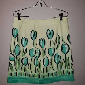 Talbots blue green tulip stretch mini skirt, 10P